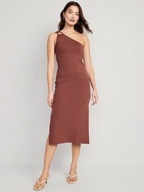 Fitted One-Shoulder Double-Strap Rib-Knit Midi Dress | Old Navy