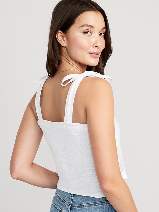 Image number 2 showing, Fitted Linen-Blend Tie-Shoulder Cropped Corset Cami Top