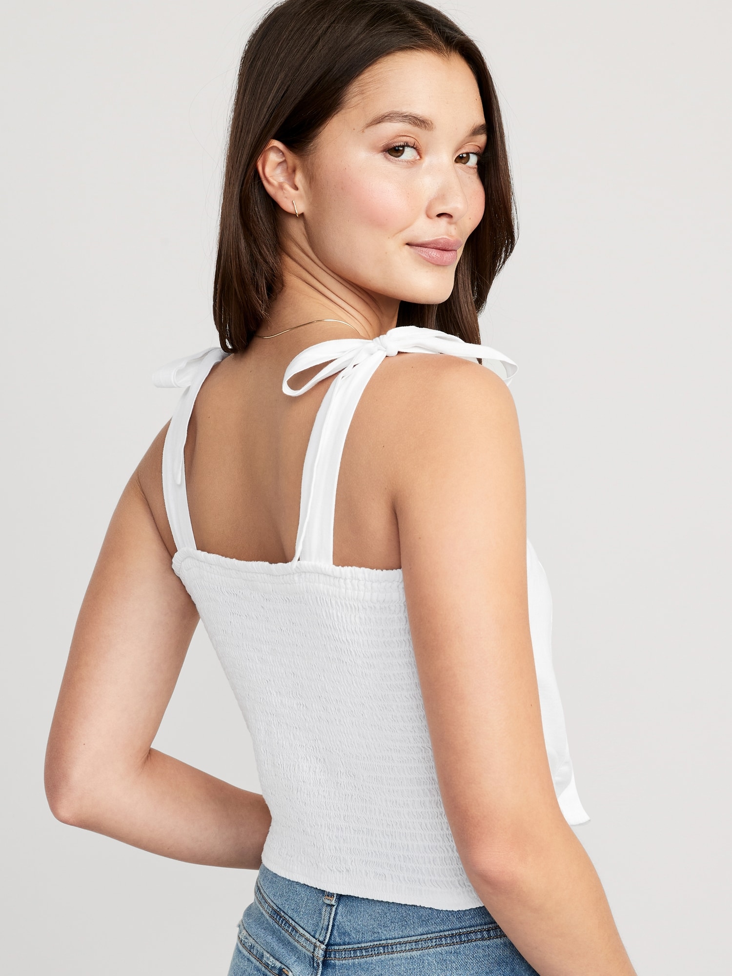 Fitted Linen-Blend Tie-Shoulder Cropped Corset Cami Top | Old Navy