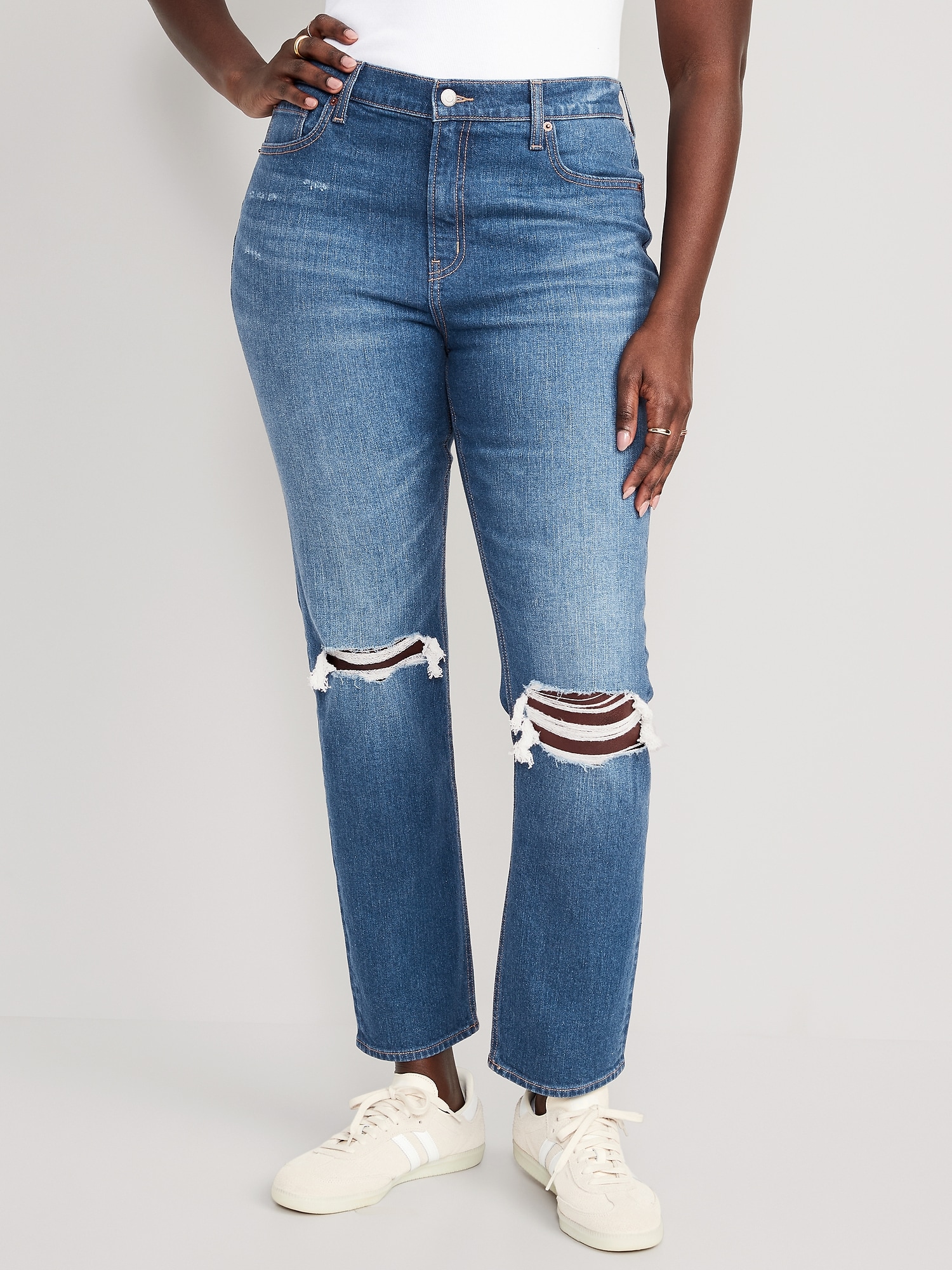 Mid-Rise Boyfriend Straight Ripped Jeans for Women | Old Navy