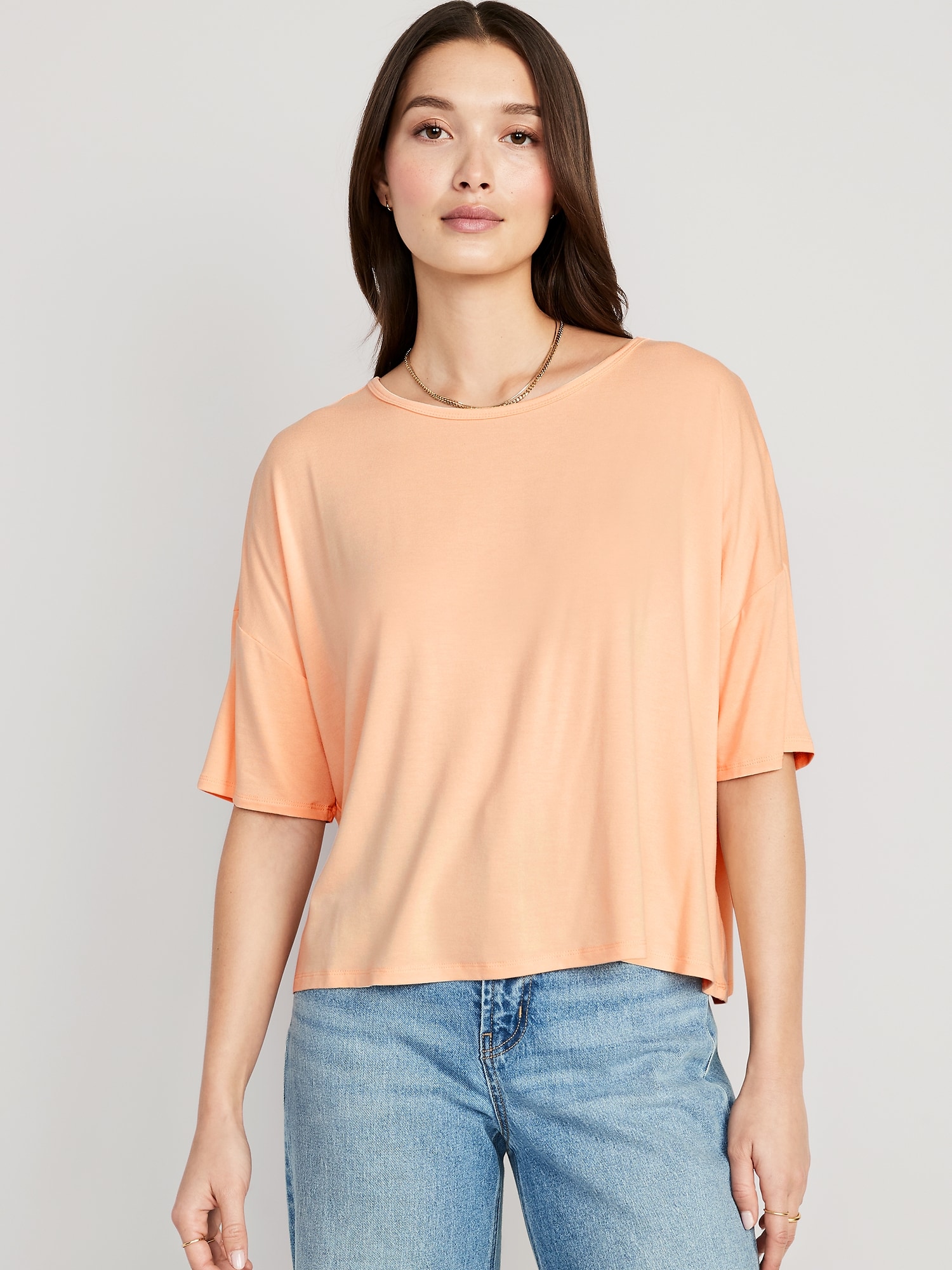 Short-Sleeve Luxe Oversized Cropped T-Shirt for Women | Old Navy