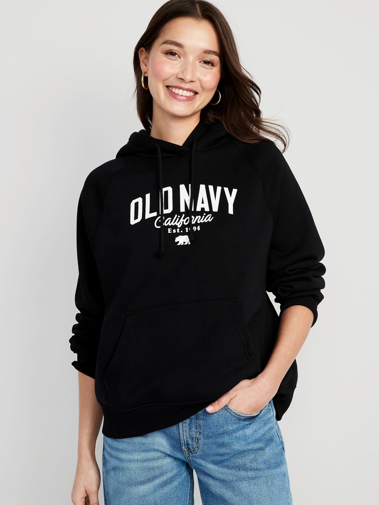 Old Navy Oversized Logo-Graphic Fleece Hoodie for Women black. 1