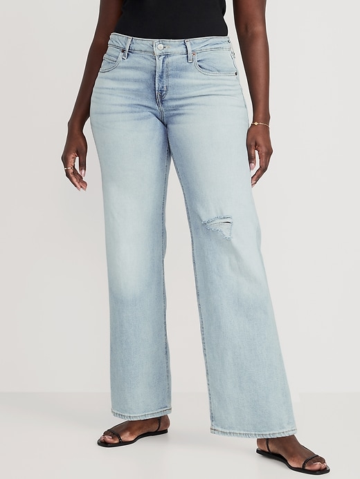 Mid-Rise Ripped Wide-Leg Jeans | Old Navy