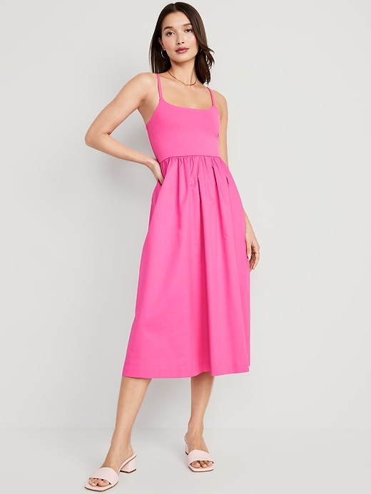 Fit Flare Combination Midi Cami Dress For Women, 57% OFF