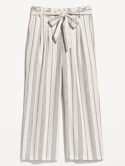 Image number 4 showing, High-Waisted Linen-Blend Cropped Wide-Leg Pants