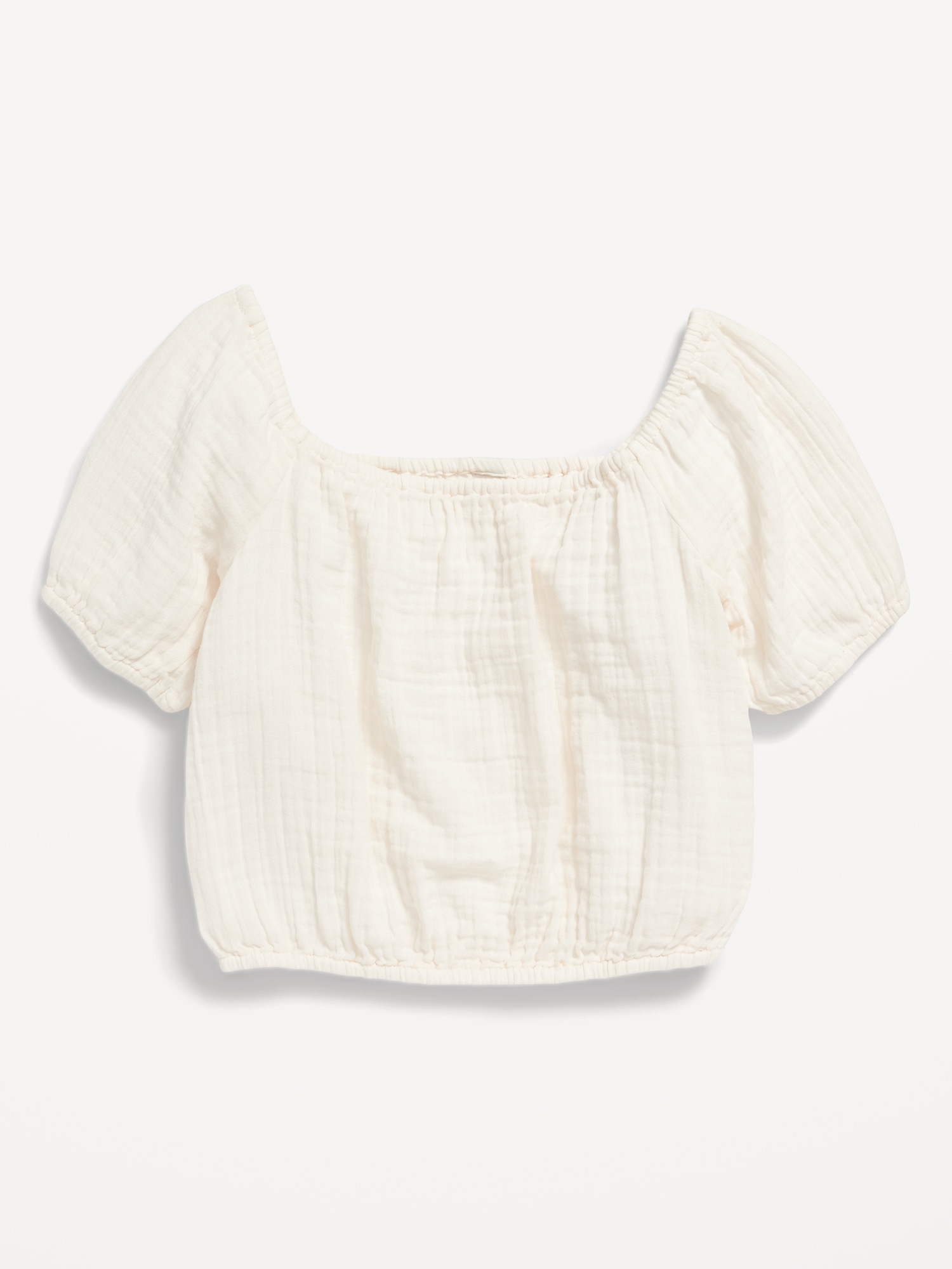 Old Navy Double-Weave Cropped Puff-Sleeve Top for Girls white. 1