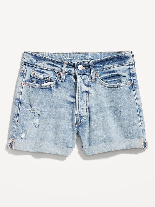 Image number 4 showing, Curvy High-Waisted OG Straight Button-Fly Ripped Jean Shorts -- 3-inch inseam