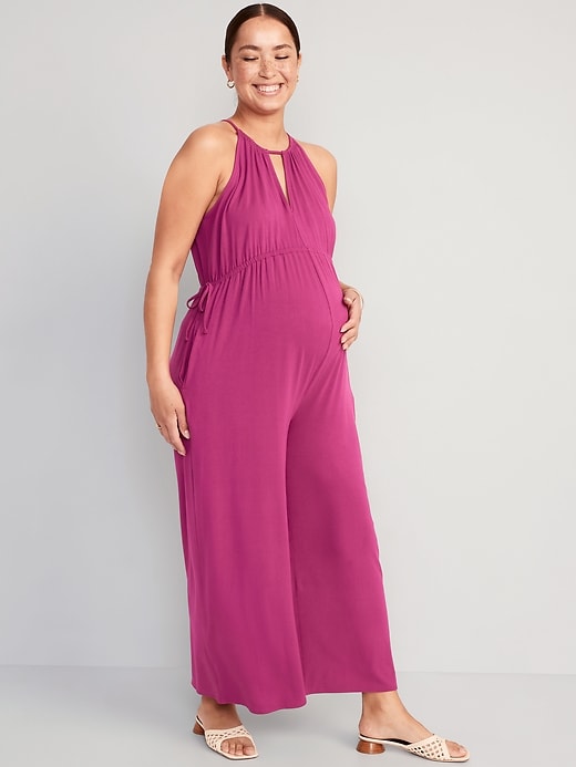 Maternity Cropped Halter Wide-Leg Jumpsuit | Old Navy