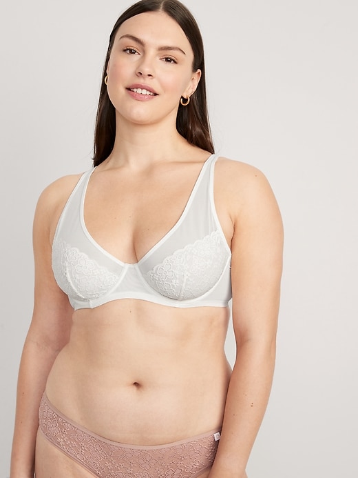 Image number 5 showing, Lace-Paneled Mesh Underwire Plunge Bra