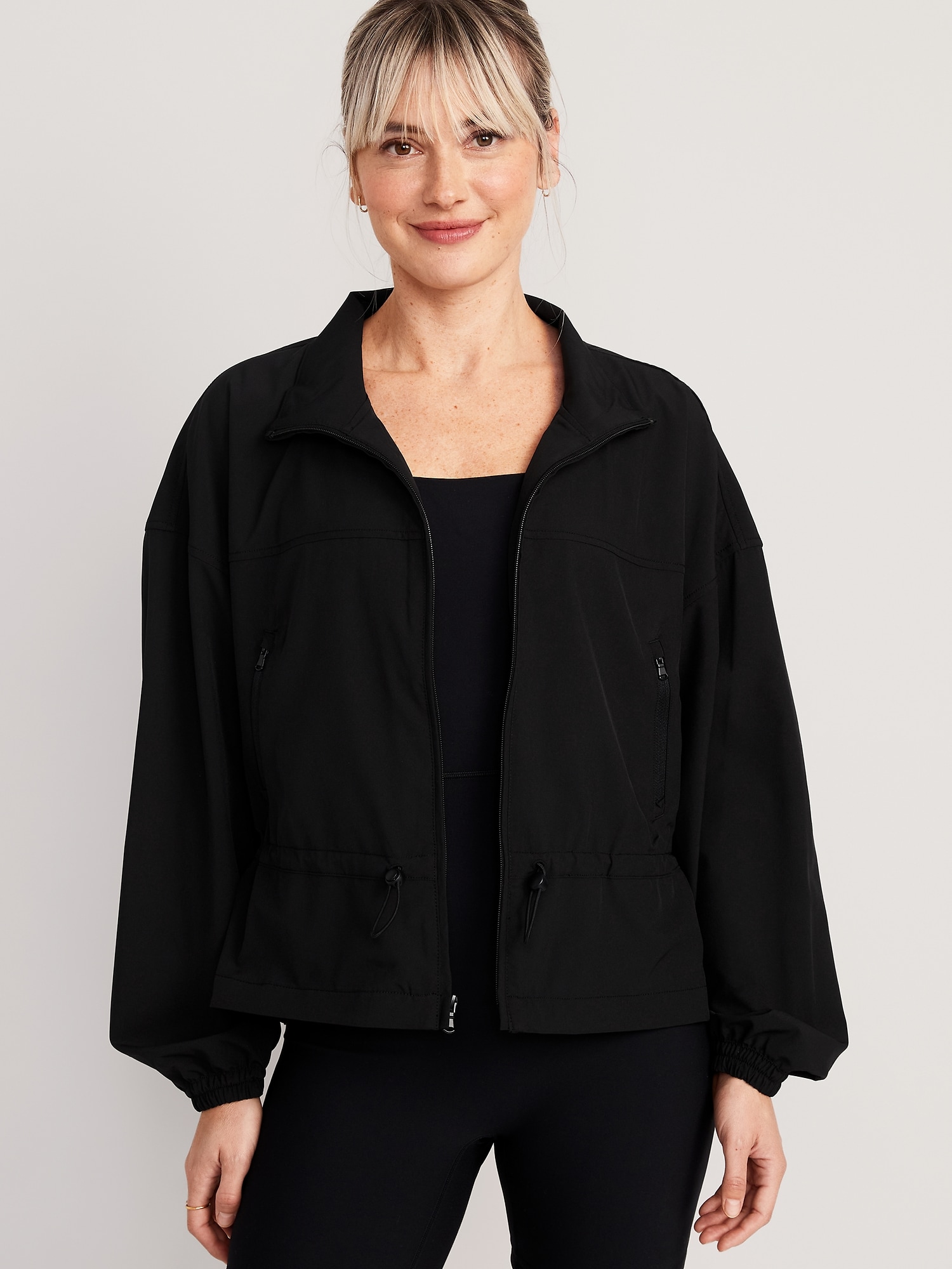 Old Navy Loose StretchTech Cinched-Waist Jacket for Women black. 1