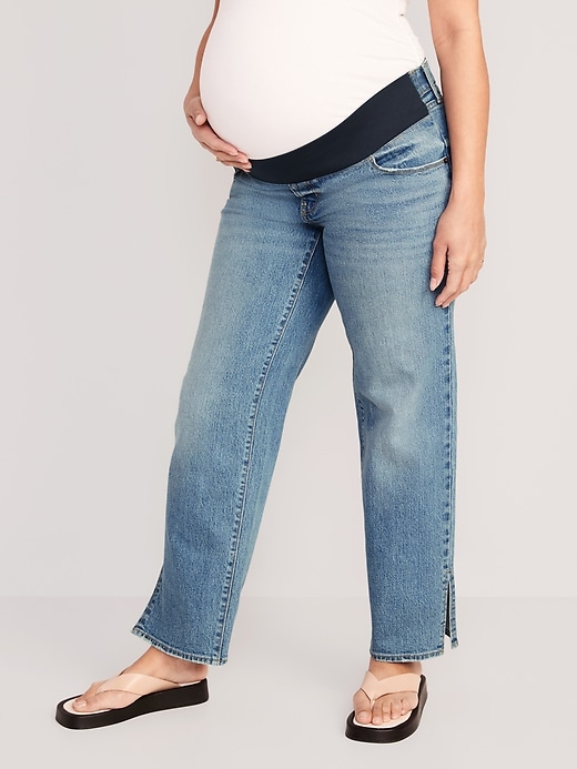 Image number 1 showing, Maternity Front-Low Panel OG Loose Side-Split Jeans