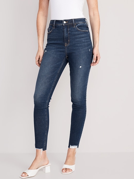 Image number 1 showing, Extra High-Waisted Rockstar 360° Stretch Cut-Off Super-Skinny Ankle Jeans