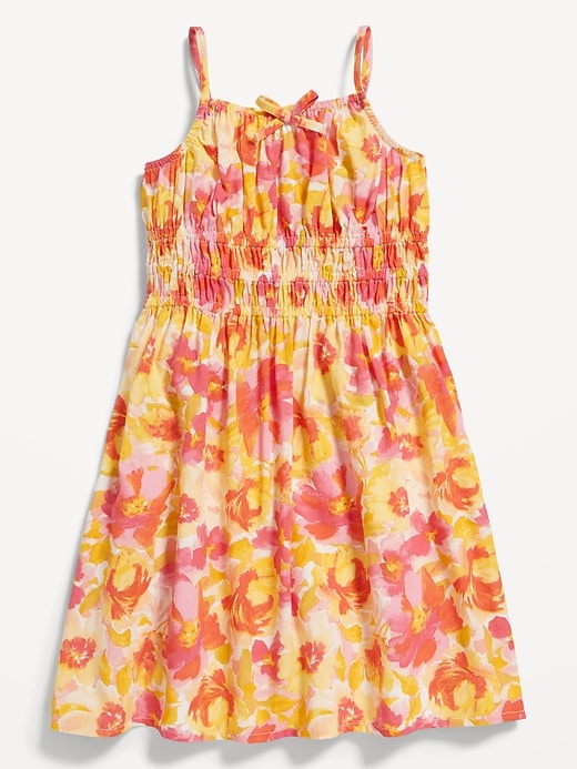 View large product image 1 of 1. Sleeveless Tie-Front Smocked Floral Dress for Toddler Girls