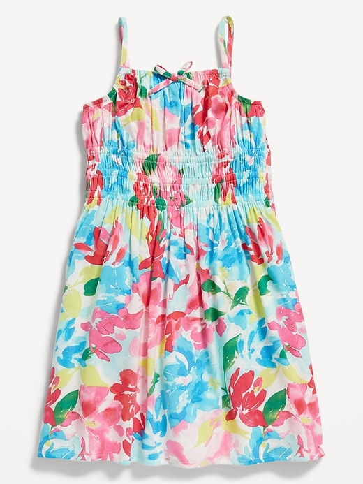 View large product image 1 of 3. Sleeveless Tie-Front Smocked Floral Dress for Toddler Girls