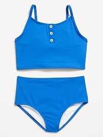 Rib-Knit Henley Tankini Swim Set for Girls