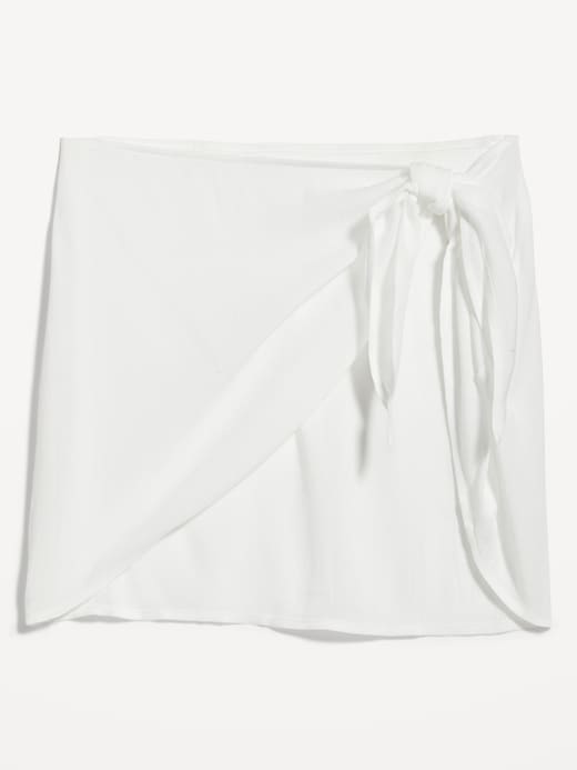 Image number 4 showing, High-Waisted Gauze Wrap-Front Sarong Swim Skirt
