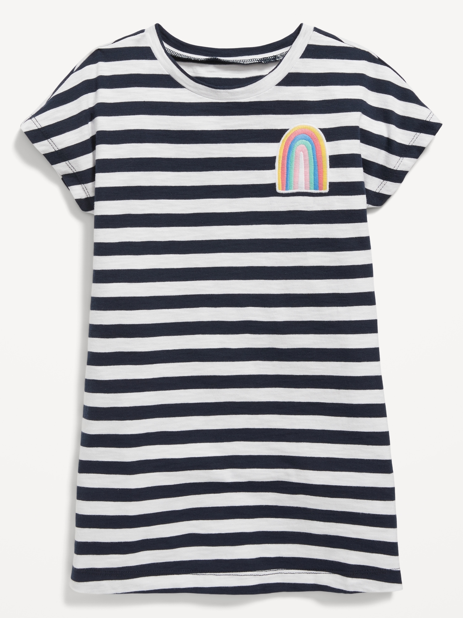Old Navy Short-Sleeve Striped Slub-Knit T-Shirt Dress for Toddler Girls blue. 1