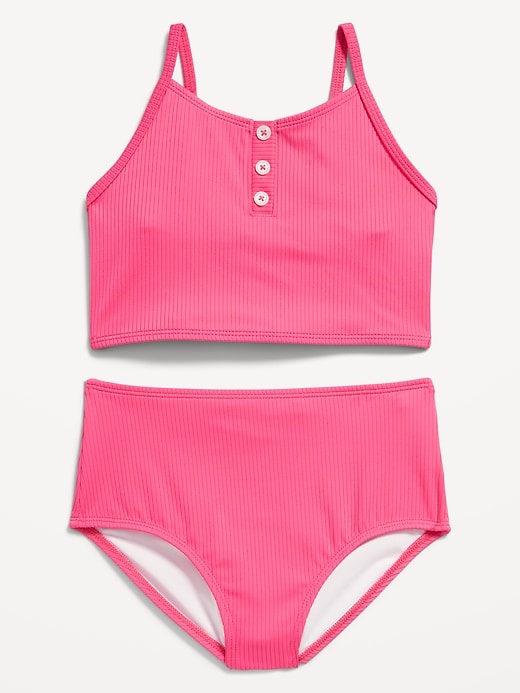 View large product image 1 of 1. Rib-Knit Henley Tankini Swim Set for Girls