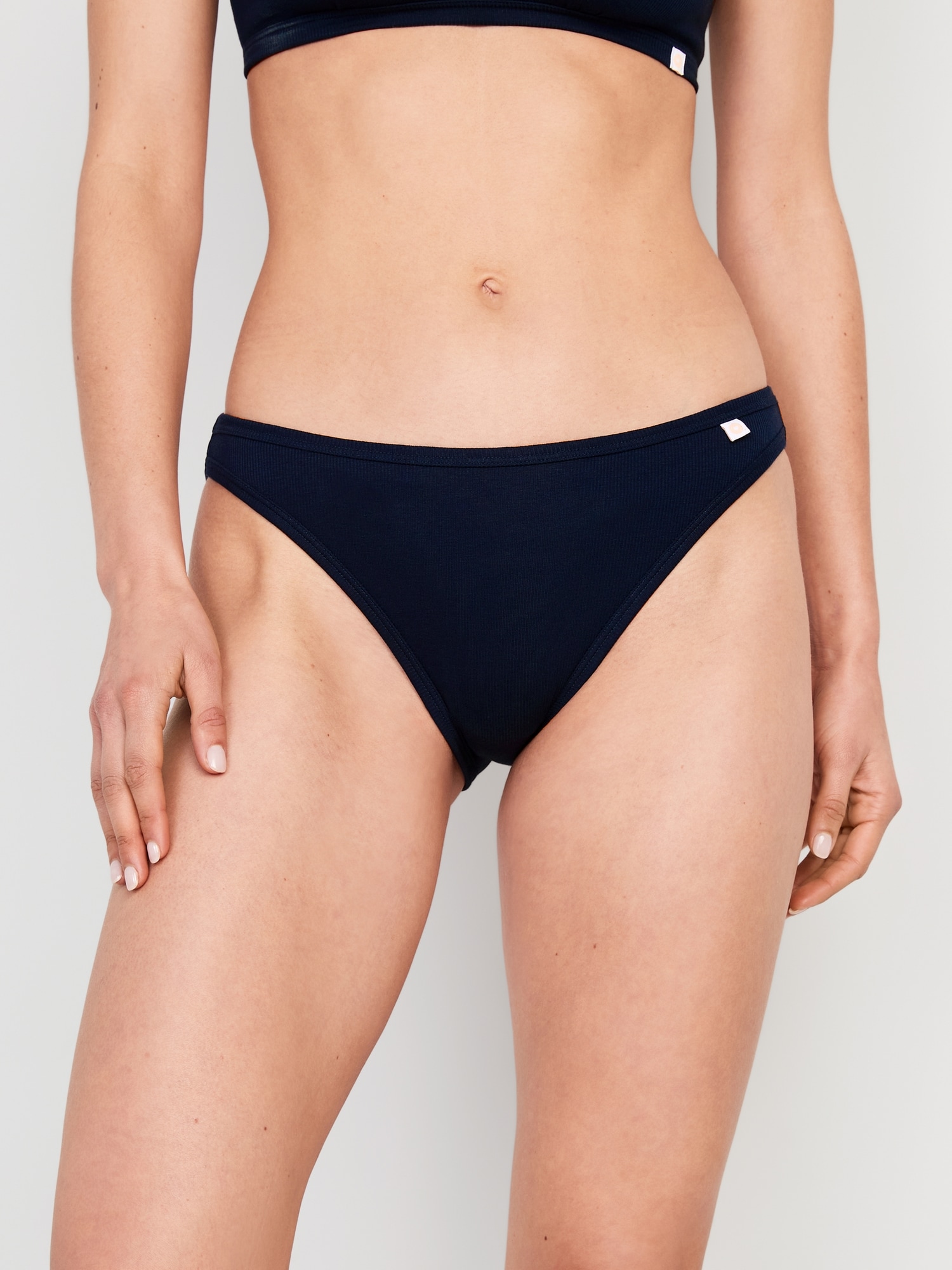 High-Waisted French-Cut Rib-Knit Bikini Underwear for Women