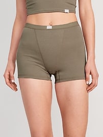 View large product image 3 of 4. High-Waisted Rib-Knit Boyshort Boxer Briefs -- 3-inch inseam