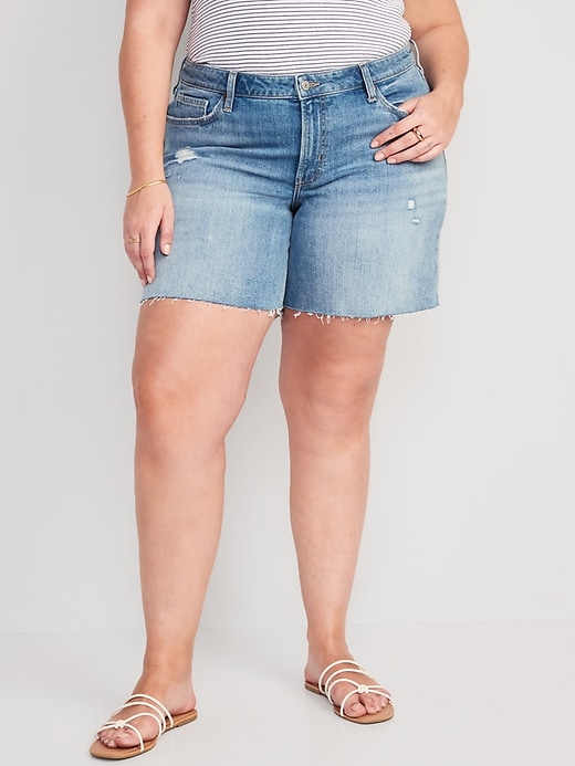 Image number 7 showing, Mid-Rise OG Loose Ripped Cut-Off Jean Shorts -- 7-inch inseam