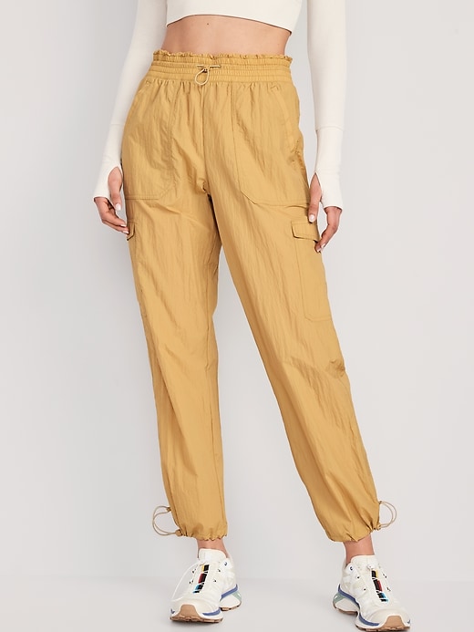 Image number 1 showing, High-Waisted Parachute Cargo Jogger Ankle Pants