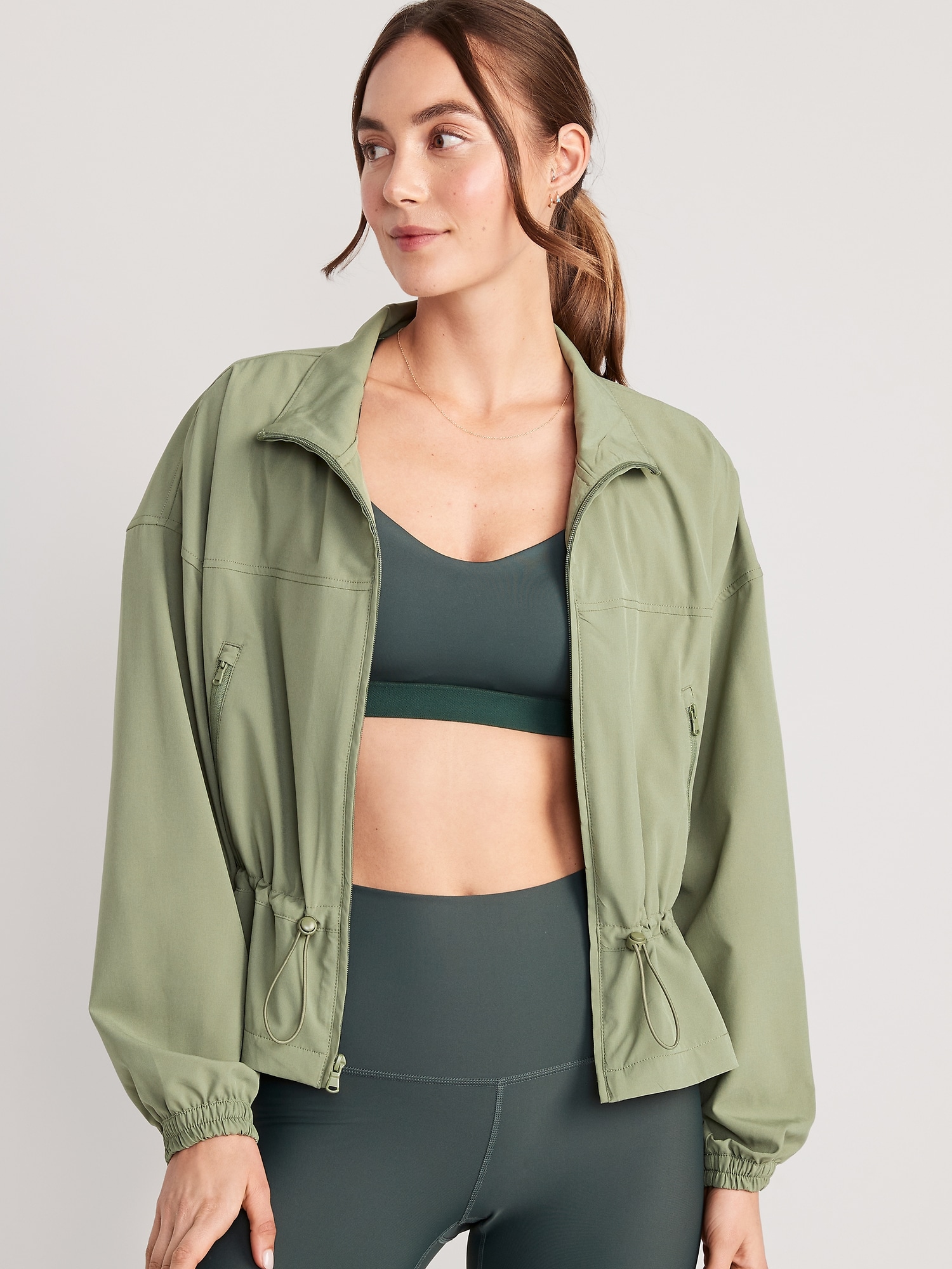 Old Navy Loose StretchTech Cinched-Waist Jacket for Women green. 1