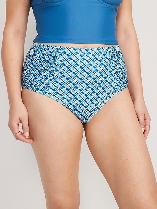 Image number 3 showing, High-Waisted Printed Ruched Bikini Swim Bottoms