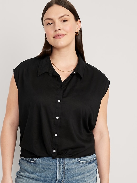 Image number 5 showing, Dolman-Sleeve Twist-Front Button-Down Shirt