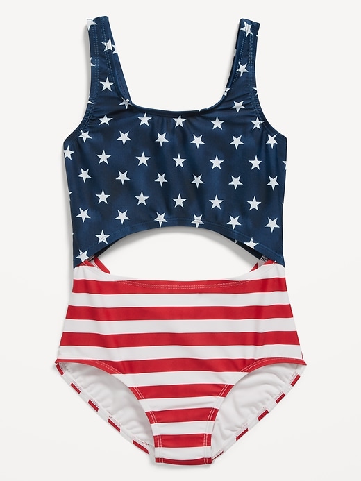 View large product image 1 of 3. Matching Printed Cutout One-Piece Swimsuit for Girls