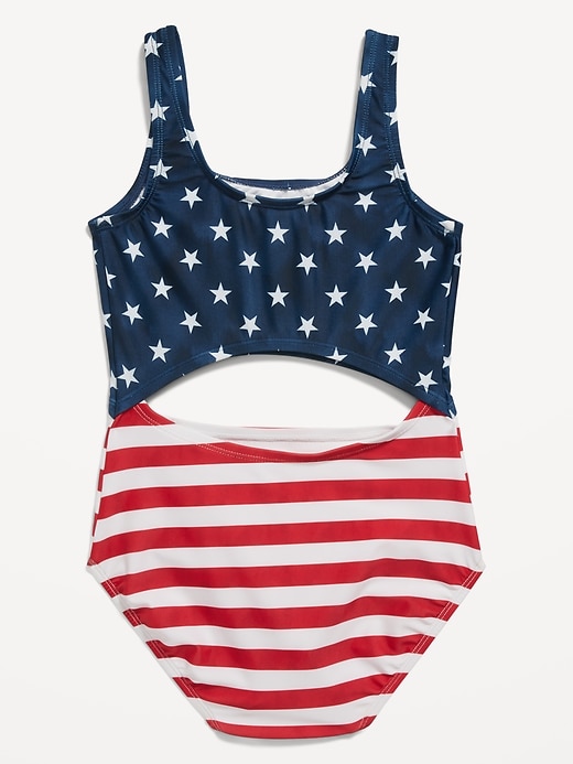 View large product image 2 of 3. Matching Printed Cutout One-Piece Swimsuit for Girls