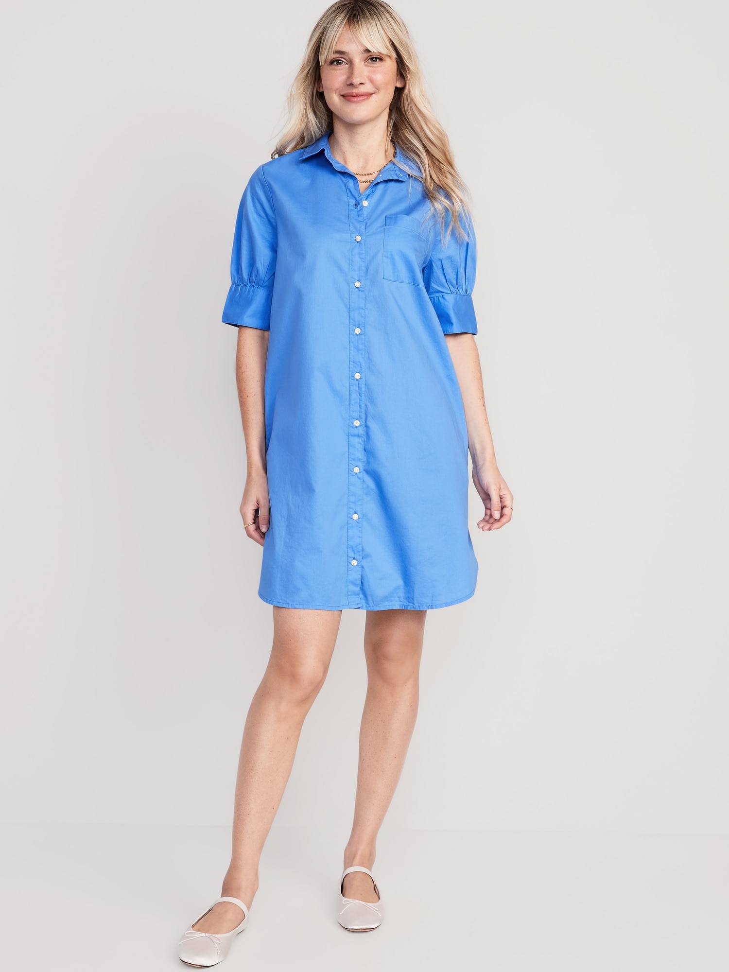 Old Navy Short-Sleeve Shirt Dress for Women blue. 1