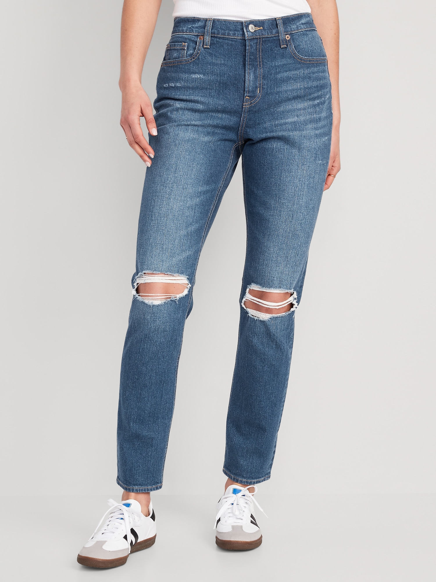 Old Navy Mid-Rise Boyfriend Straight Ripped Jeans for Women multi. 1