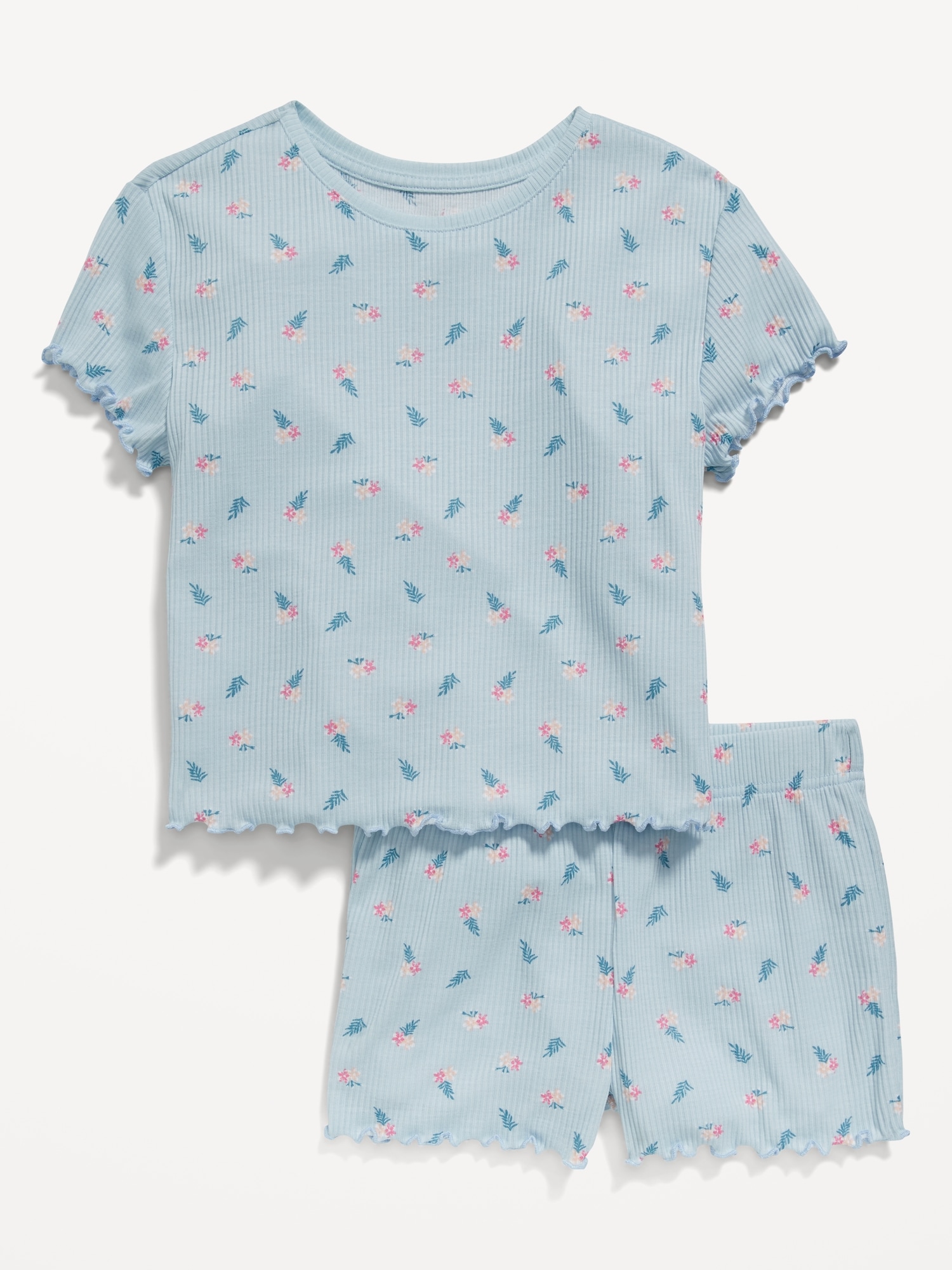 Old Navy Rib-Knit Lettuce-Edge Pajama T-Shirt & Shorts Set for Girls multi. 1