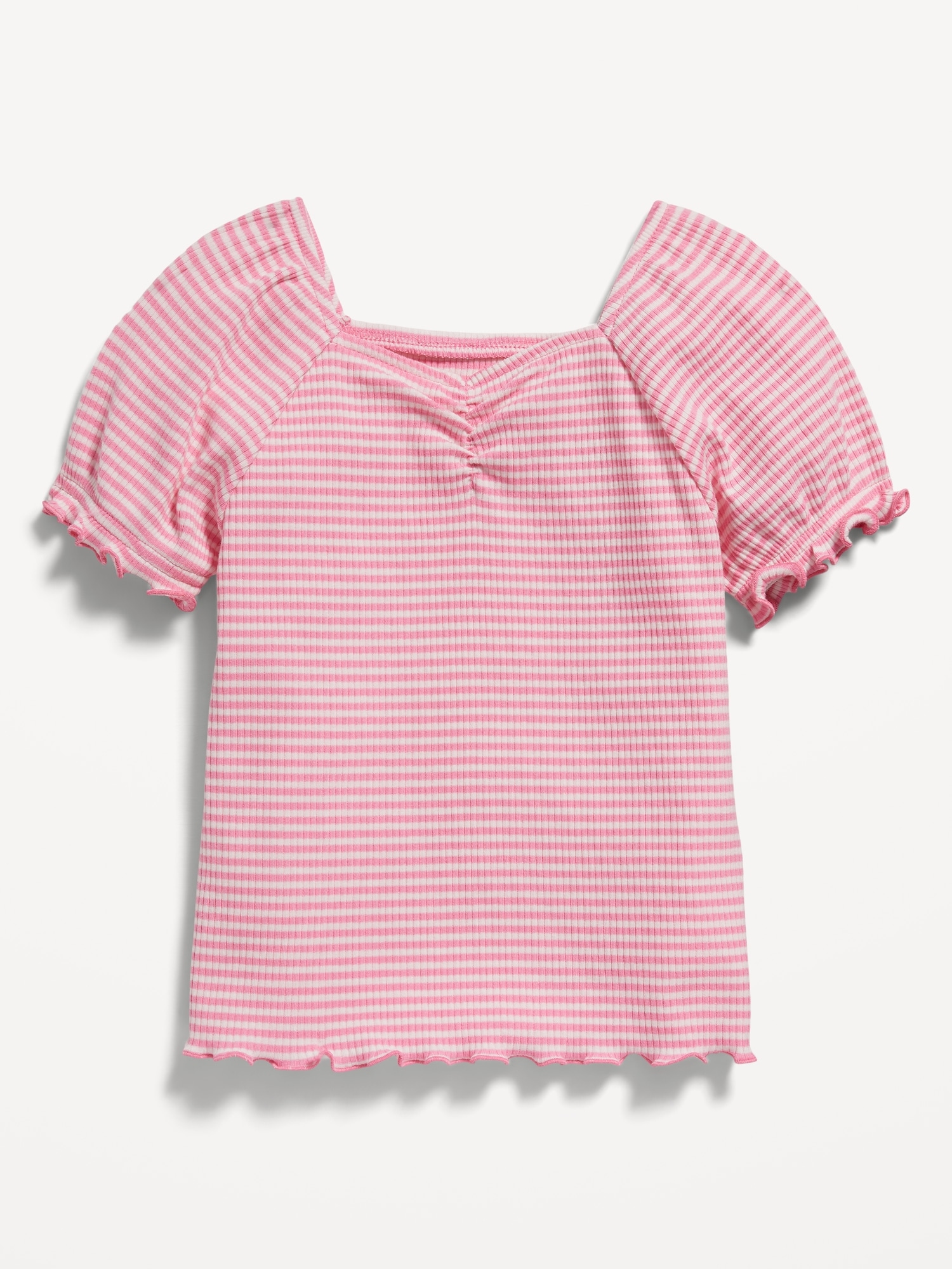 Old Navy Puff-Sleeve Lettuce-Edge Rib-Knit Top for Toddler Girls pink. 1