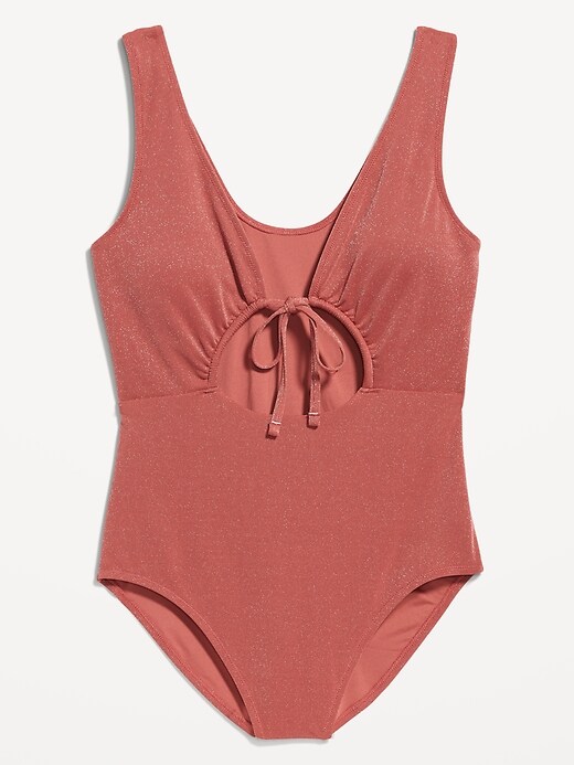 Image number 4 showing, Cutout-Front Metallic Shine One-Piece Swimsuit