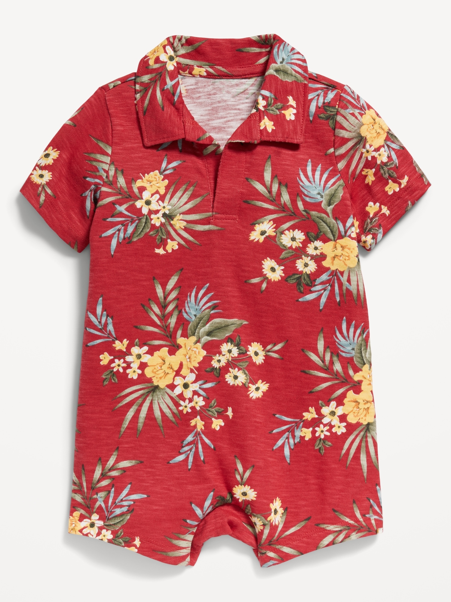 Old Navy Short-Sleeve Printed Romper for Baby red. 1