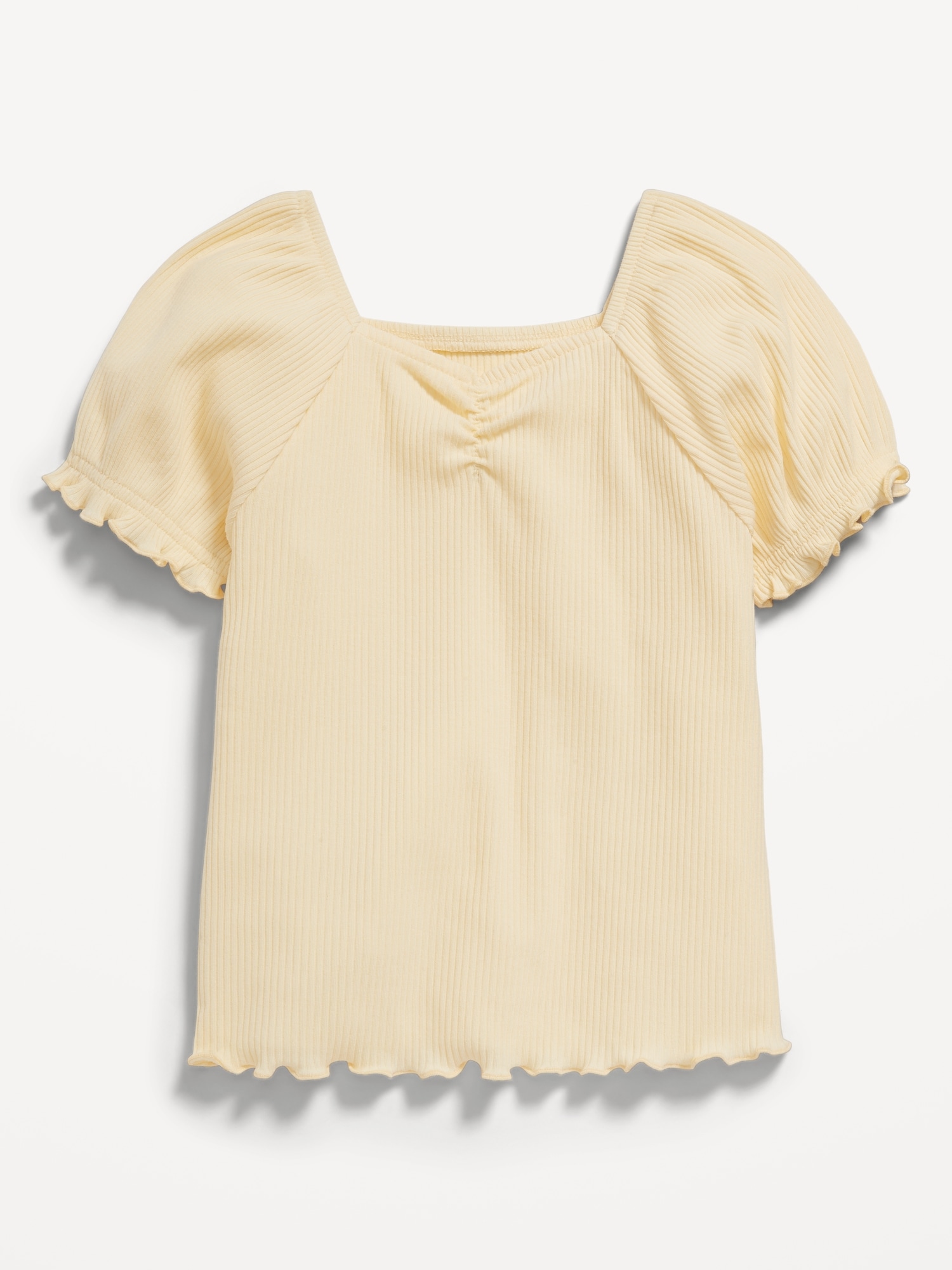 Old Navy Puff-Sleeve Lettuce-Edge Rib-Knit Top for Toddler Girls yellow. 1