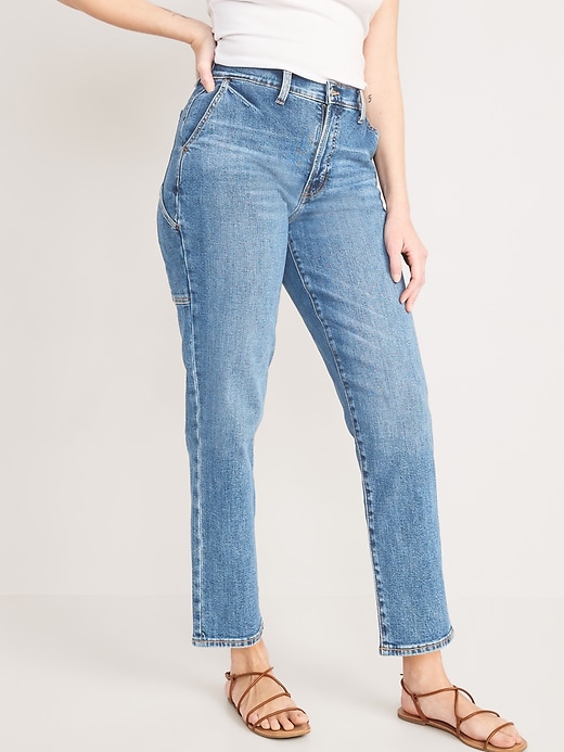 Image number 1 showing, Curvy Extra High-Waisted Sky-Hi Straight Workwear Jeans