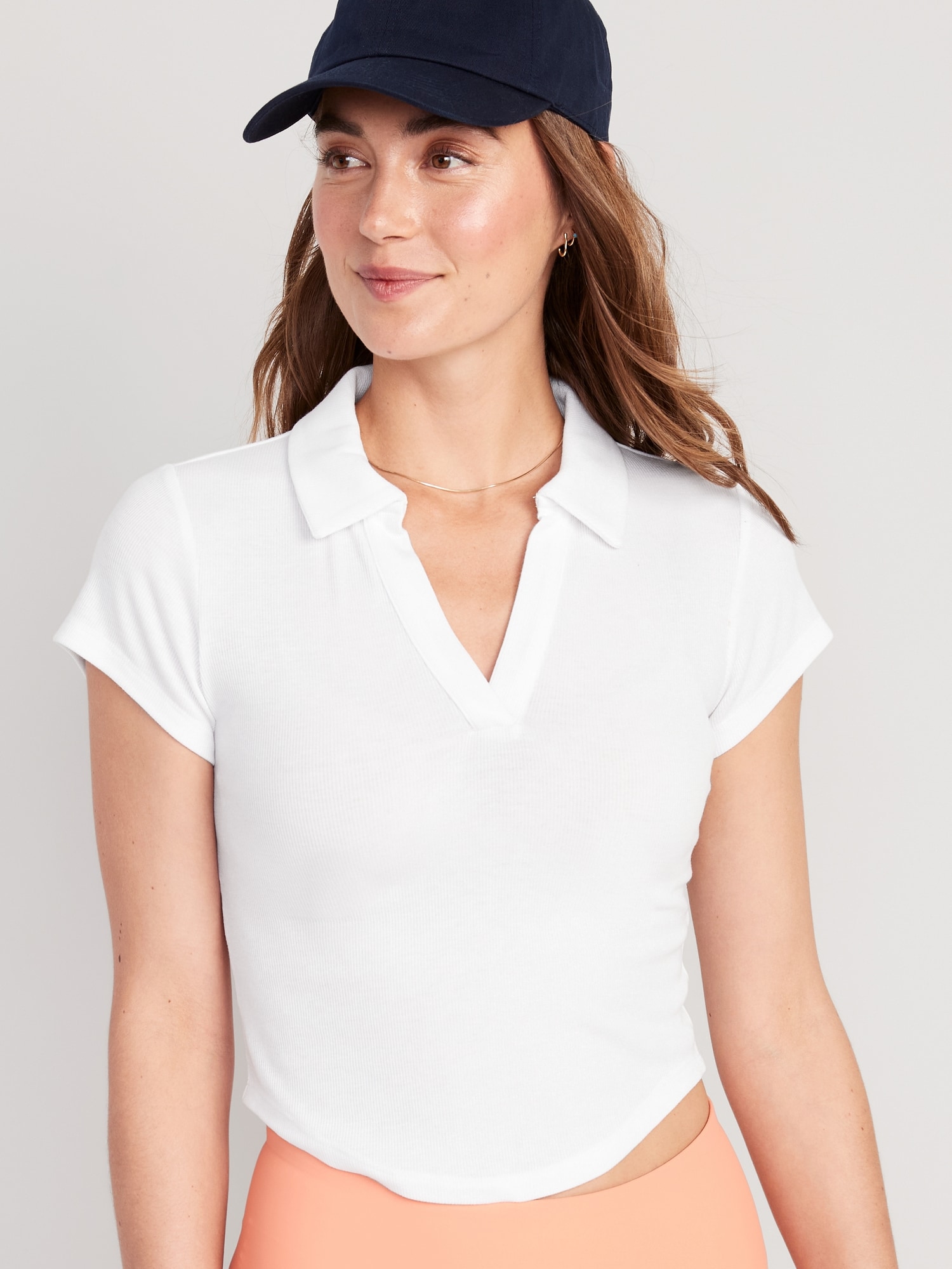 Women's white cropped store polo shirt