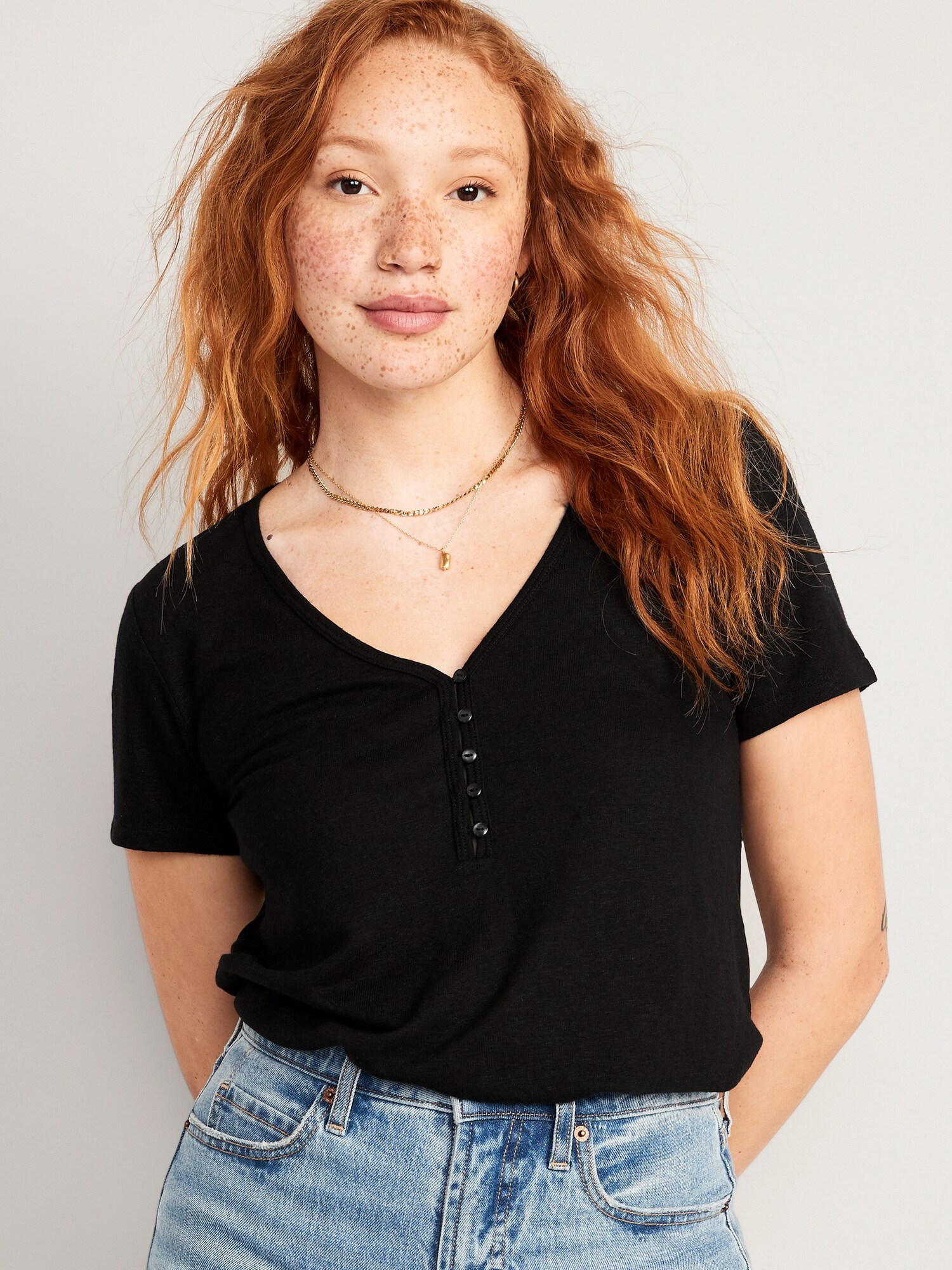 Linen Blend V Neck Henley T Shirt Old Navy