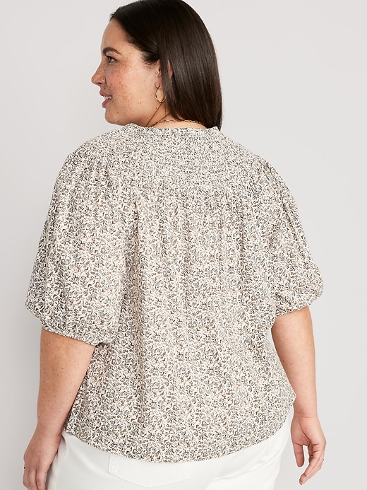 Image number 8 showing, Puff-Sleeve Tie-Front Embroidered Swing Top