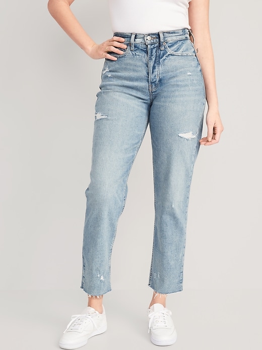 Image number 1 showing, Curvy Extra High-Waisted Button-Fly Straight Cut-Off Jeans