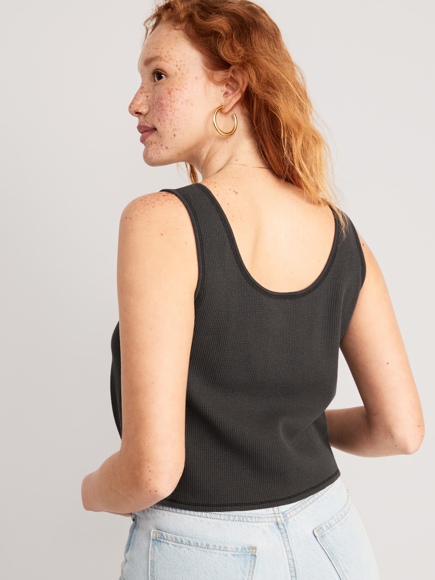 Seriously Soft Seamless Thermal Cropped Henley Tank