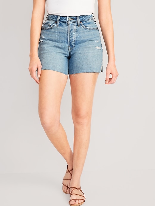 Image number 1 showing, Curvy High-Waisted Button-Fly OG Jean Shorts -- 5-inch inseam