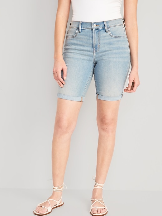 Image number 1 showing, Mid-Rise Wow Jean Shorts -- 9-inch inseam