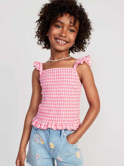 View large product image 1 of 3. Printed Flutter-Sleeve Smocked Top for Girls