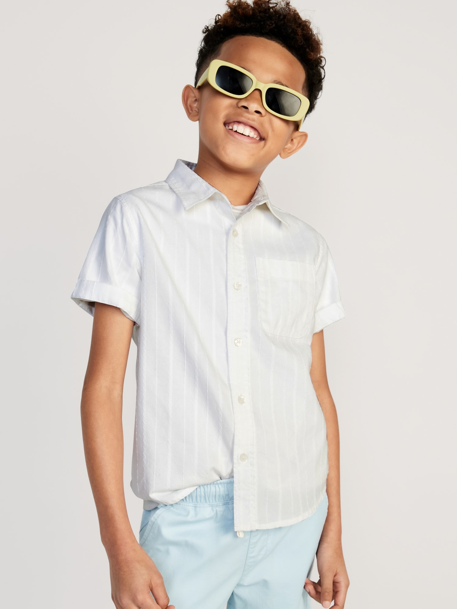 Old Navy Short-Sleeve Textured-Dobby Shirt for Boys white. 1