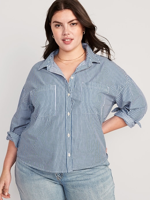 Image number 7 showing, Striped Cropped Utility Boyfriend Shirt