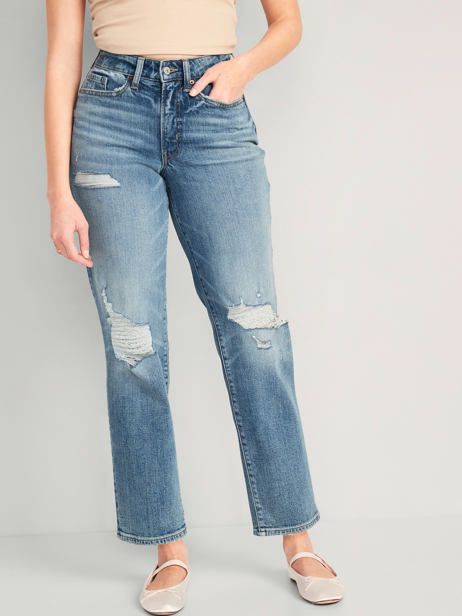 Old Navy Curvy High-Waisted OG Loose Ripped Jeans blue. 1